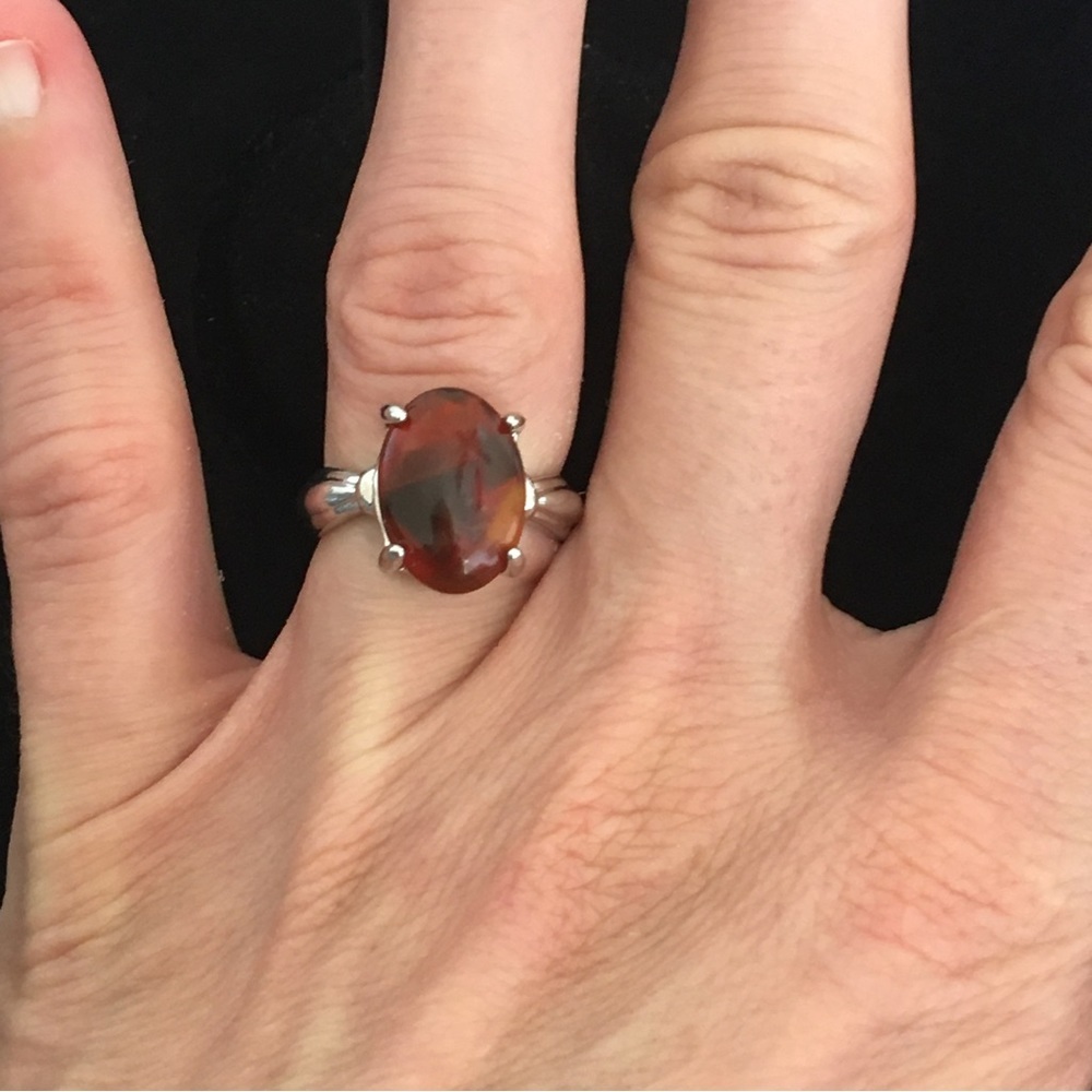Brown Marble Style Oval Stone Fashion Ring